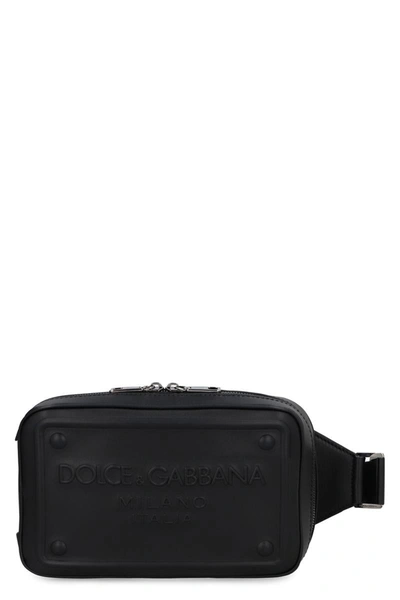 Dolce & Gabbana Leather Belt Bag With Logo In Black