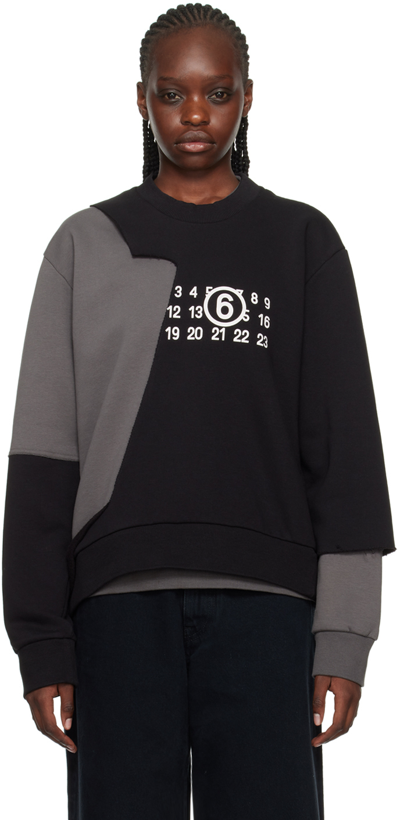 Mm6 Maison Margiela Asymmetric Logo-print Cotton-blend Sweatshirt In Black