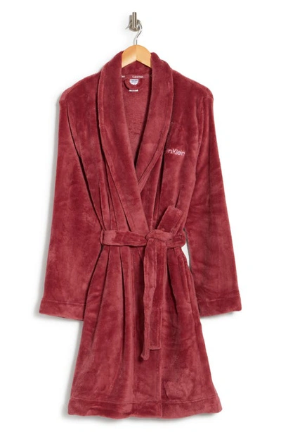 Calvin Klein Plush Robe In Raspberry Blush