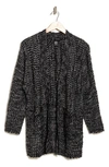 Bobeau Open Front Patch Pocket Popcorn Cardigan In Black/ Ivory