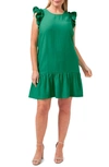 Cece Ruffle Trim Shift Dress In Green