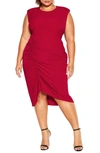 City Chic Side Ruched Sheath Dress In Crimson