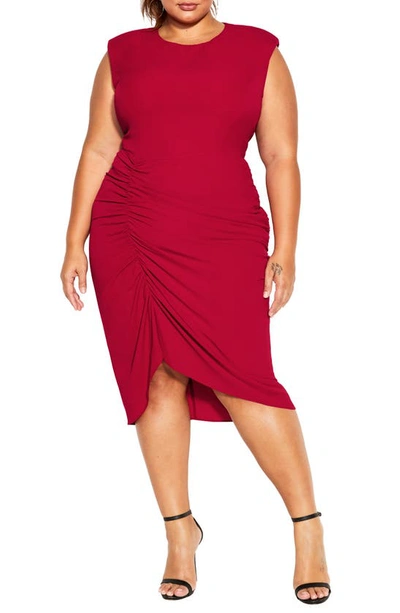 City Chic Side Ruched Sheath Dress In Crimson