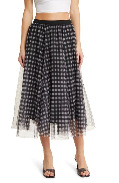 Nikki Lund Peggy Plaid Mesh Skirt In Black