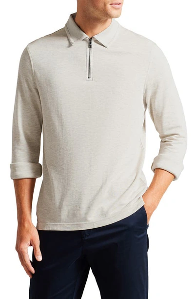 Ted Baker Soft Touch Long Sleeve Zip Polo In Natural