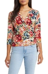 Loveappella Faux Tie Wrap Top In Marsala/ Olive