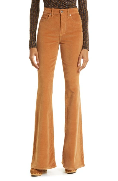 Veronica Beard Sheridan High Waist Flare Leg Corduroy Trousers In Camel