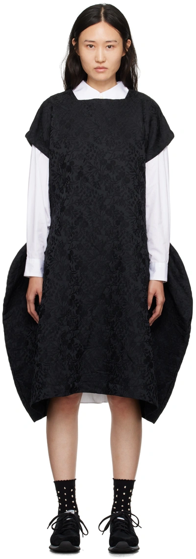 Comme Des Garçons Floral-appliqué Bell-shape Midi Dress In Black