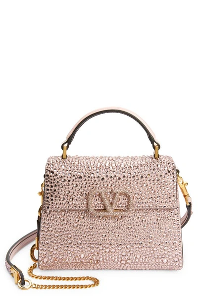 Valentino Garavani Mini Vsling Crystal Embellished Top Handle Bag In D0m Vintage Rose/ Rose Quartz