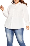 City Chic Clean Look Long Sleeve Cotton Button-up Shirt In Ivory