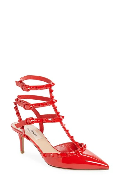 Valentino Garavani Rockstud T-strap Pointed Toe Pump In Ju5 Rouge Pur