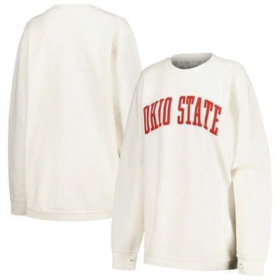 Pressbox White Ohio State Buckeyes Comfy Corded Vintage Wash Basic Arch Pullover Sweatshirt