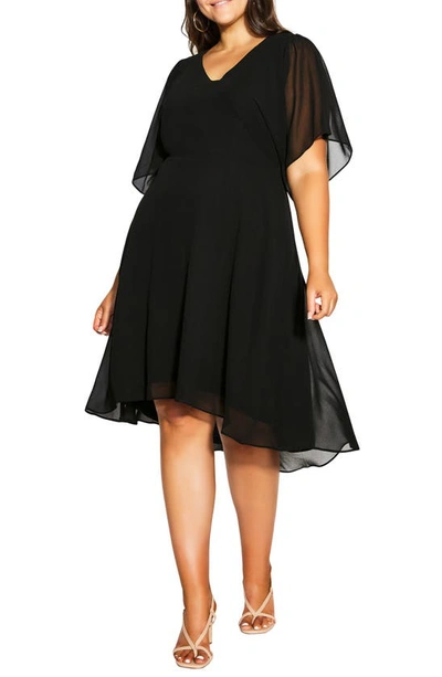 City Chic Adore Flutter Sleeve High-low Dress In Black