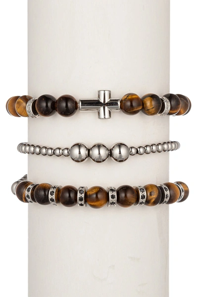 Eye Candy La Cross Tiger Eye Bracelet Set In Brown