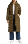 Columbia Pike Lake Maxi Puffer Jacket In Mossy Green