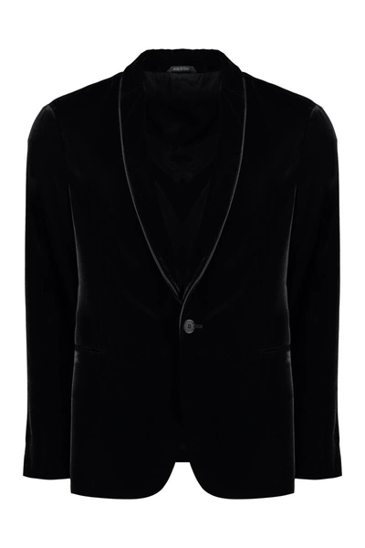 Giorgio Armani Single-breasted Velvet Jacket In Black