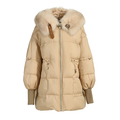Wanan Touch Lunas Beige Jacket With Fox Fur In Multi