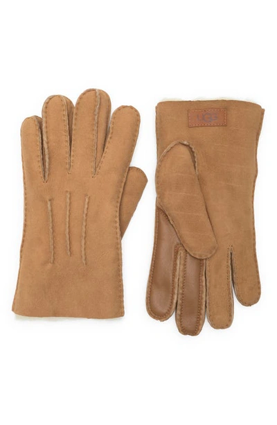 Ugg Leather Genuine Shearling Lined Gloves In Chestnut