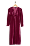 Maggy London Twist Long Sleeve Velvet Midi Dress In Pink