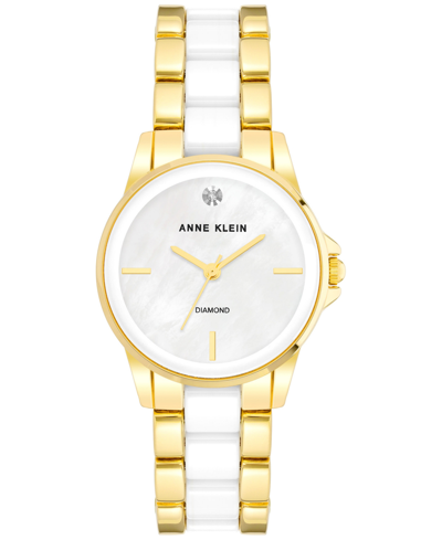 Anne Klein Women's Diamond Accent Ceramic & Metal Bracelet Watch 38mm In Gold-tone,white