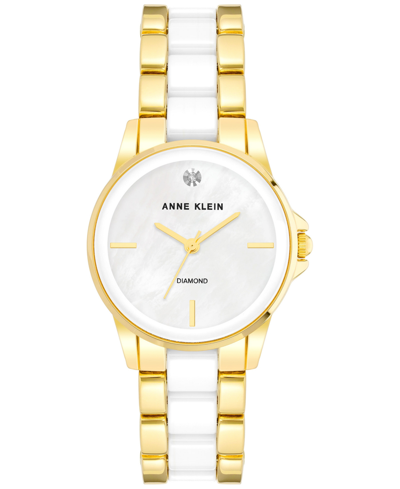 Anne Klein Women's Diamond Accent Ceramic & Metal Bracelet Watch 38mm In Gold Tone