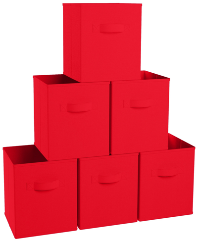 Ornavo Home Foldable Storage Cube Bin With Dual Handles- Set Of 6 In Red