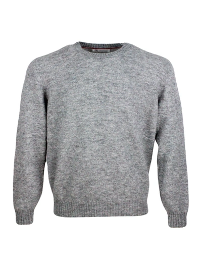 Brunello Cucinelli Long-sleeved Crew-neck Sweater Made Of Precious And Soft Alpaca And Wool With A M In Gray