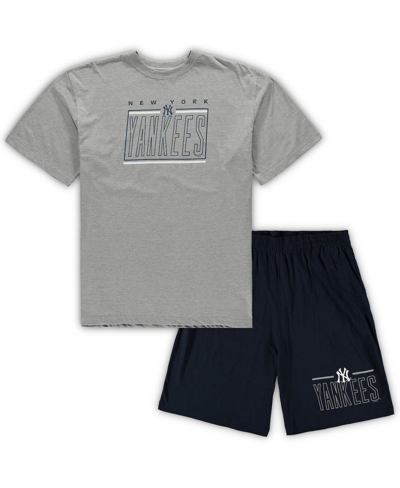 Concepts Sport Men's  Heathered Gray, Navy New York Yankees Big And Tall T-shirt And Shorts Sleep Set In Heathered Gray,navy