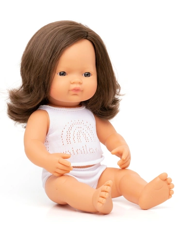 Miniland 15" Baby Doll Caucasian Brunette Girl Set , 3 Piece In No Color