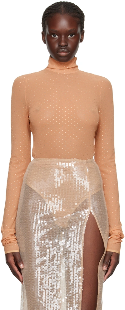 Nensi Dojaka Crystal-embellished Mesh Bodysuit In Neutrals