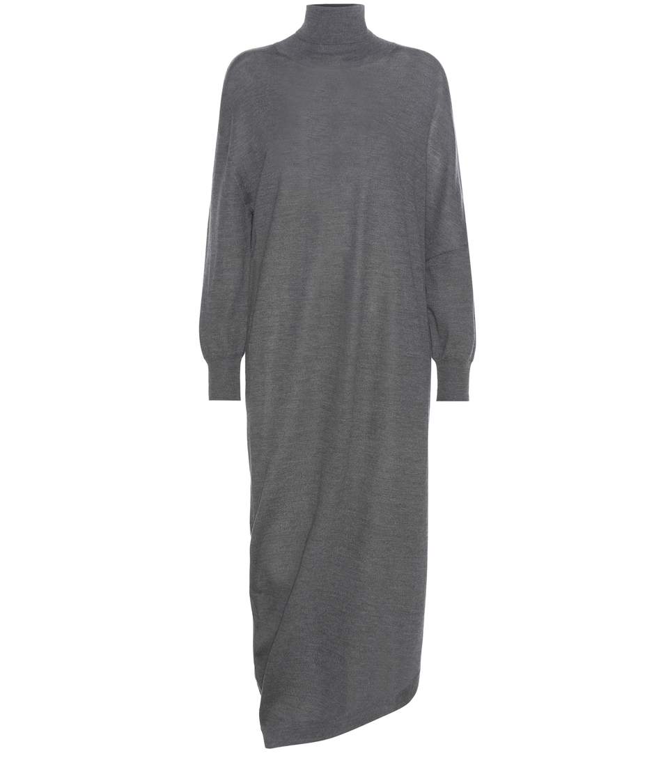 Balenciaga Wool, Silk And Cashmere Turtleneck Dress In Souris | ModeSens
