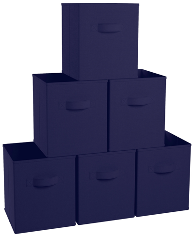 Ornavo Home Foldable Storage Cube Bin With Dual Handles- Set Of 6 In Navy