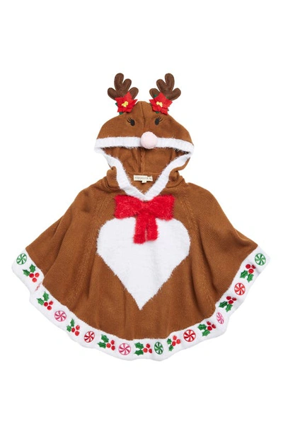Margaux And Lexi Kids' Reindeer Poncho Sweater In Brown