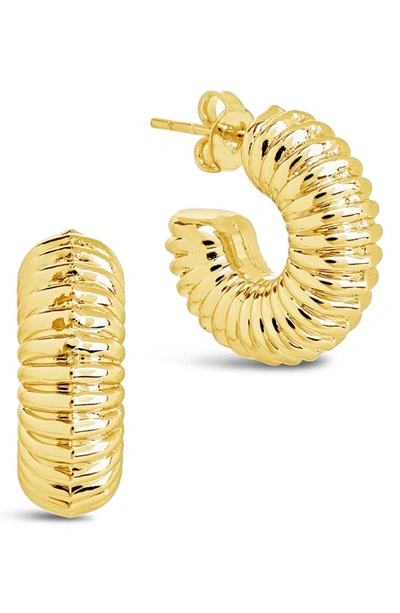 Sterling Forever Eliza Ribbed Hoop Earrings In Gold