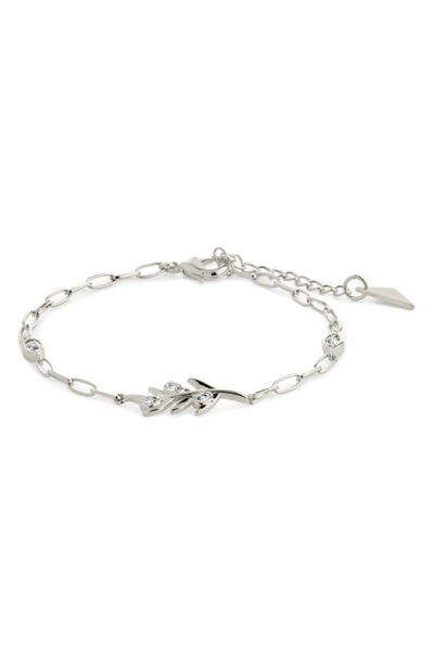 Sterling Forever Sicily Cubic Zirconia Leaf Bracelet In Silver