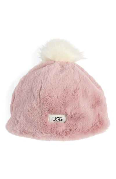 Ugg Kids' Faux Fur Pompom Beanie In Petal Pink