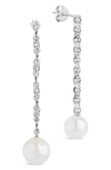 Sterling Forever Blake Cubic Zirconia & Imitation Pearl Linear Drop Earrings In Silver
