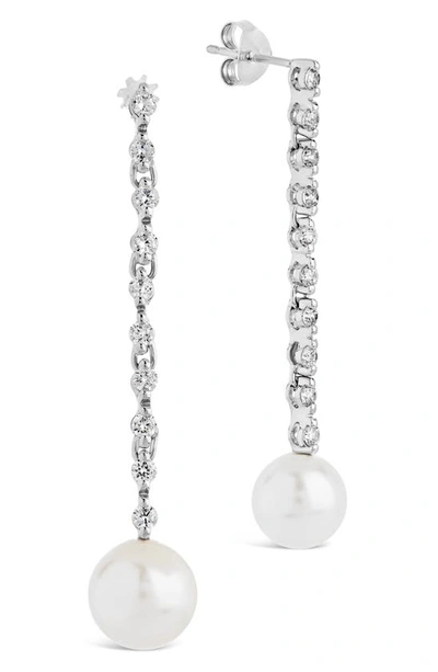 Sterling Forever Blake Cubic Zirconia & Imitation Pearl Linear Drop Earrings In Silver