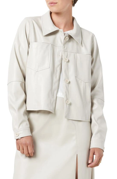 Noisy May Marin Faux Leather Button-up Shirt Jacket In Pumice Stone