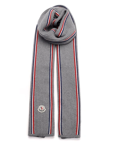 Moncler Grey Tricolor Wool Scarf In Gray