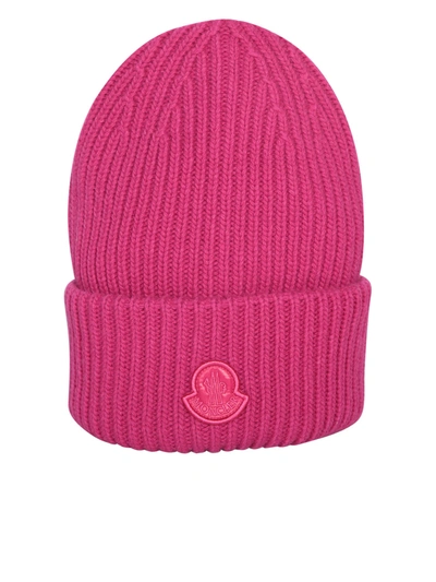 Moncler Fuxia Wool Beanie In Pink
