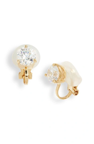 Nordstrom Cubic Zirconia Sterling Silver Clip-on Earrings In 14k Gold Plated