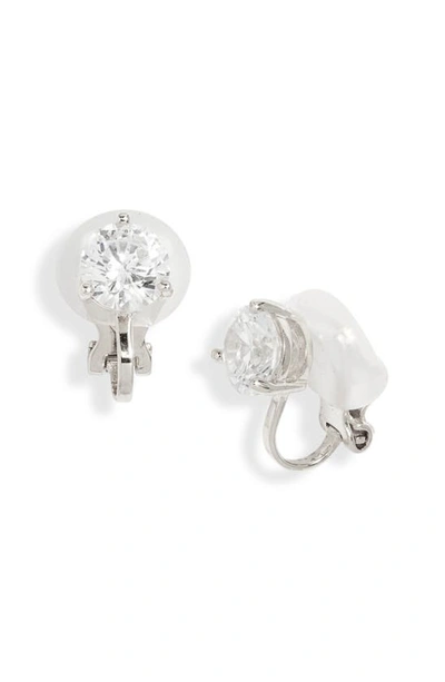 Nordstrom Cubic Zirconia Sterling Silver Clip-on Earrings In Platinum Plated