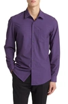 Nordstrom Trim Fit Geometric Print Stretch Button-up Shirt In Purple- Black Linearrows