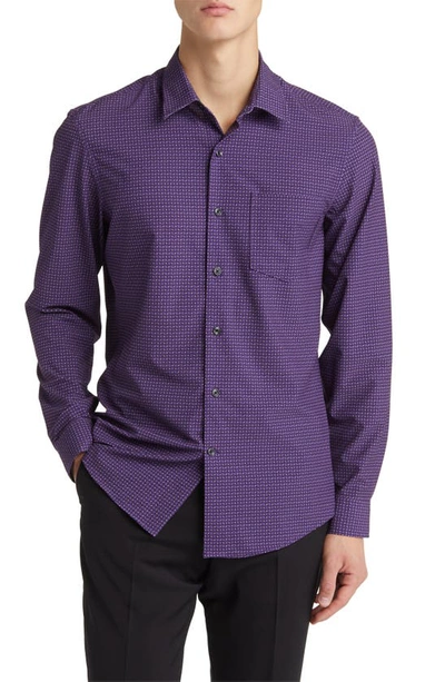 Nordstrom Trim Fit Geometric Print Stretch Button-up Shirt In Purple- Black Linearrows
