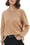 Barbour Pendle Elbow Patch Wool & Cotton Crewneck Sweater In Caramel/fawn