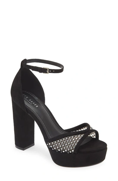 Ted Baker Bexins Crystal Ankle Strap Platform Sandal In Black