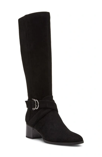 Anne Klein Maia Knee High Boot In Black Microsuede