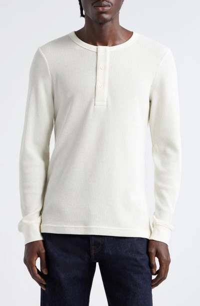 Sunspel Waffle Cotton Henley In Ecru