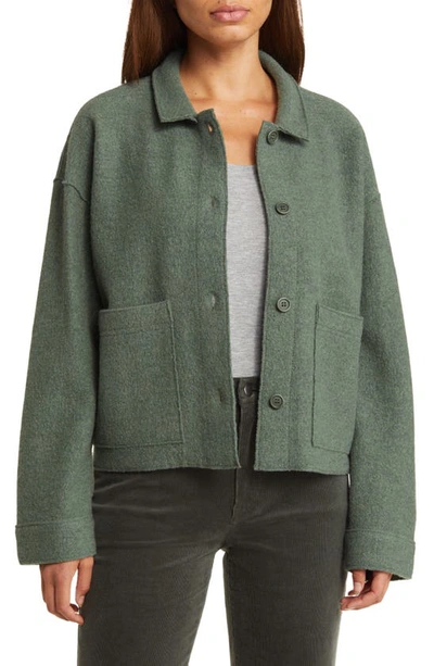 Eileen Fisher Boxy Spread Collar Boiled Wool Jacket In Cypress